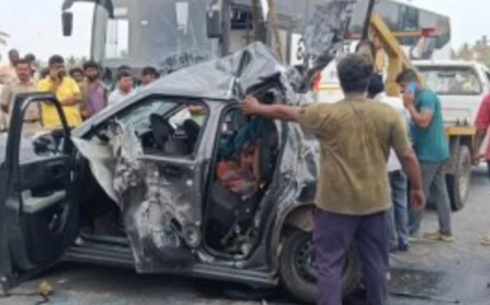 ಕಾರು-ಐರಾವತ ಬಸ್ ನಡುವೆ ಡಿಕ್ಕಿ: ಸ್ಥಳದಲ್ಲೇ ನಾಲ್ವರ ಸಾವು!!