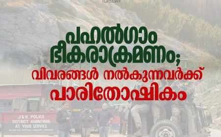 പഹല്‍ഗാം ഭീകരാക്രമണം; വിവരങ്ങള്‍ നല്‍കുന്നവര്‍ക്ക്  പാരിതോഷികം