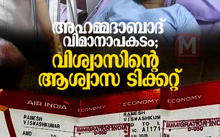 അഹമ്മദാബാദ് വിമാനാപകടം;  വിശ്വാസിന്റെ ആശ്വാസ ടിക്കറ്റ ്