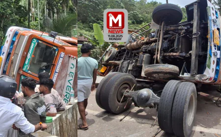 ബദിയടുക്ക കന്യപ്പാടിയില്‍ ലോറി നിയന്ത്രണം വിട്ട് മറിഞ്ഞു