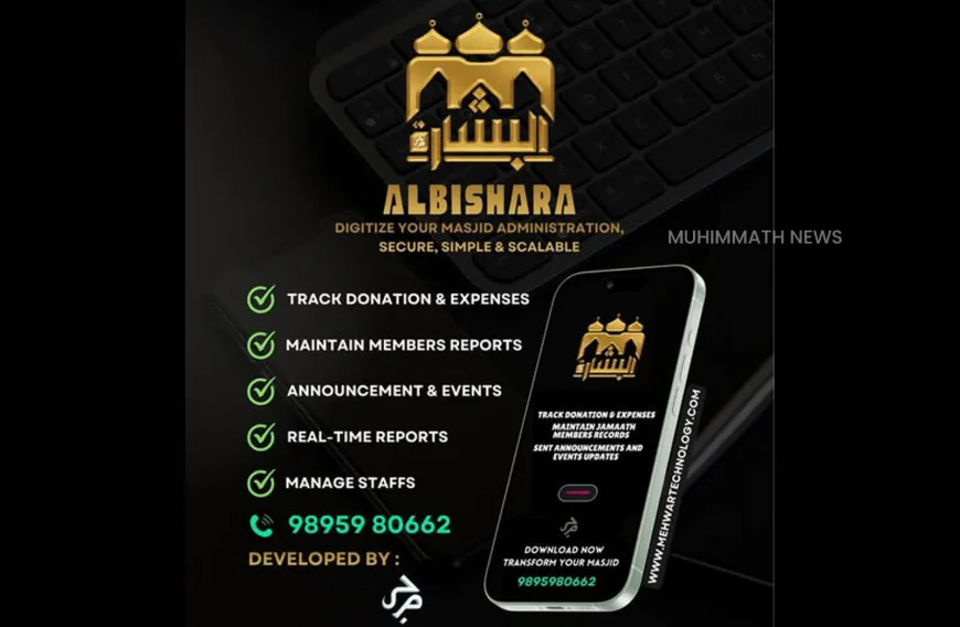 ഇനി മസ്ജിദ് ഭരണം ഡിജിറ്റലാവും: 'അൽബിഷാറ' സോഫ്റ്റ്‌വെയർ വികസിപ്പിച്ച് കാസർകോട്ടെ യുവ എൻജിനീയർമാർ 